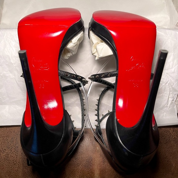 Christian Louboutin ChocaLux 100 spike Napa blk leather stiletto sandals EU 38.5 - Picture 11 of 11